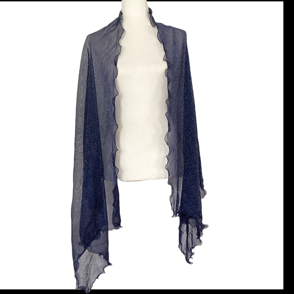INC International Concepts Ruffle Edge Metallic Evening Navy Wrap